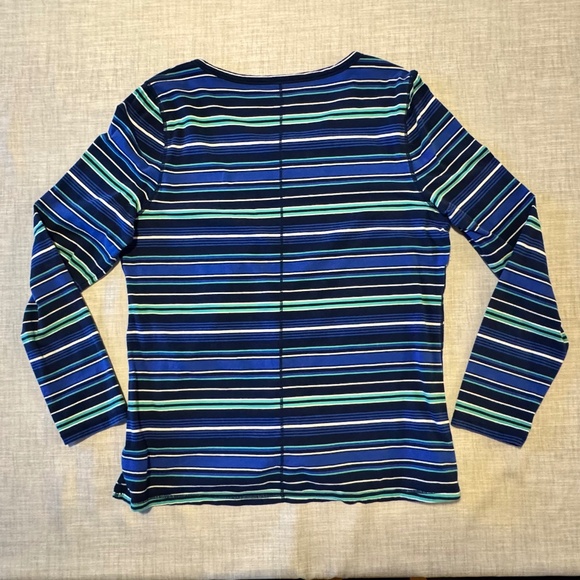 Talbots Long Sleeve Tee Women's XL Soft Cotton Stretch Multicolour Blue Stripes - Picture 2 of 8